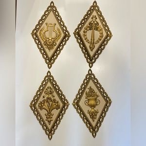 Vintage Homco Diamond Gold Wall Hanging Plaques